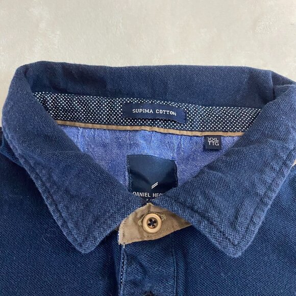 Daniel Hechter Paris Men's Shirt XXL Brown Navy Stripe Polo Golf Supima Cotton - Picture 4 of 10